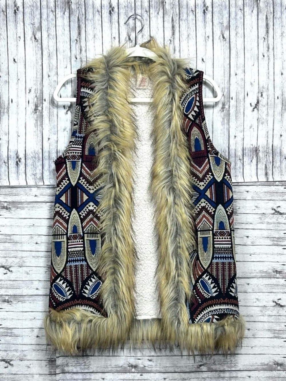 Flying Tomato Aztec Faux Fur Vest